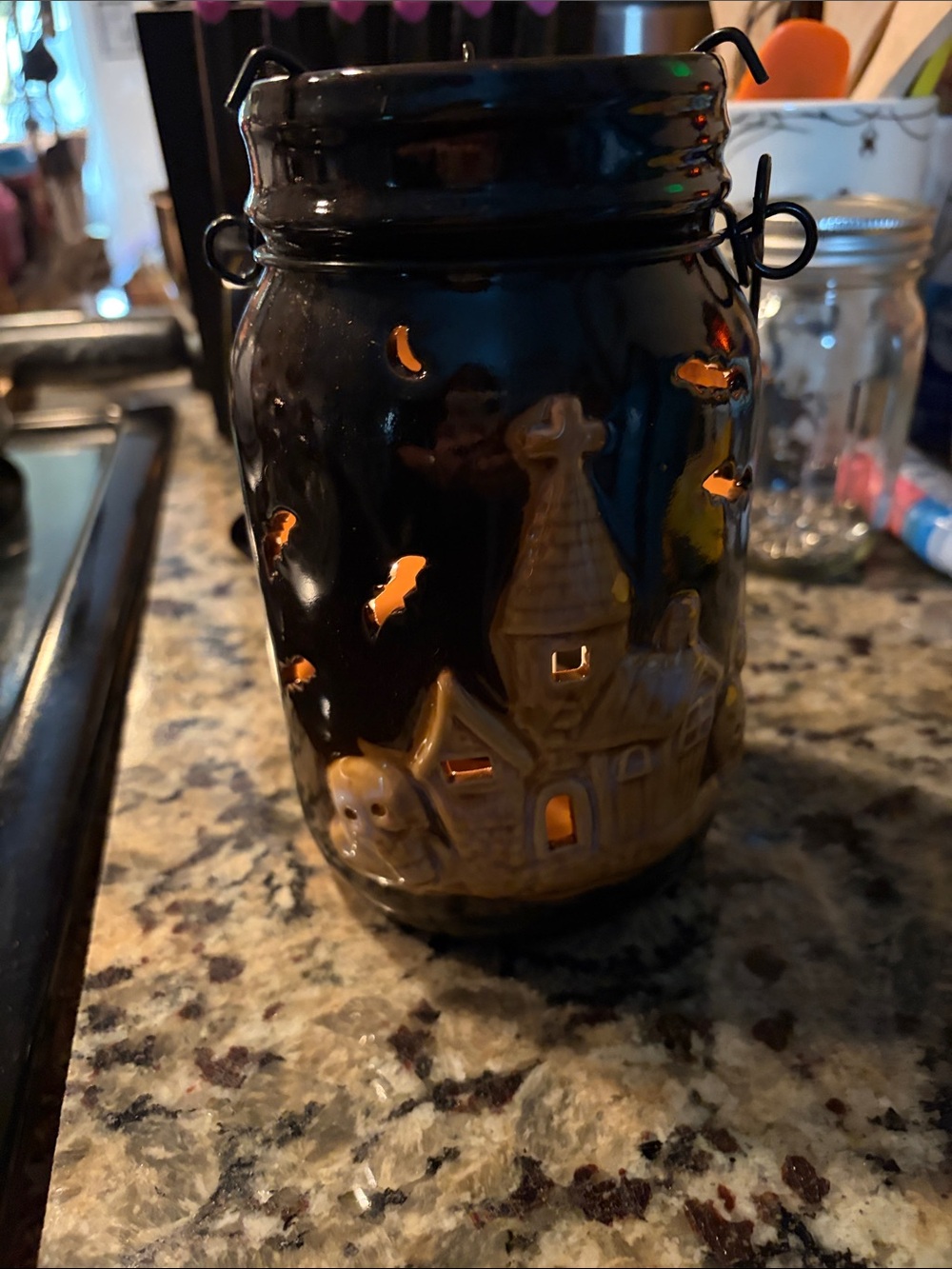 Ceramic Halloween Lantern Jar in Black and Tan